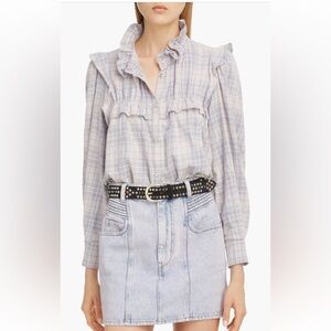 Etoile Isabel Marant Idety Ruffle-Trim Checked Cotton Shirt